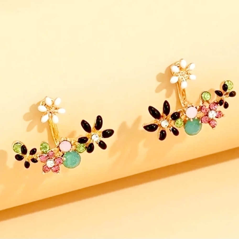 Floral Rhinestone Multicolor Earrings - Picture 2 of 5